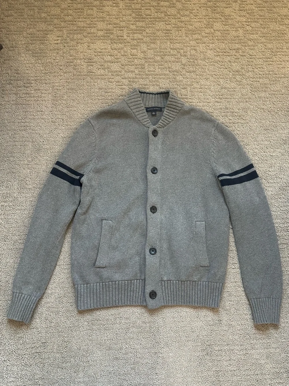 Banana Republic Men’s Gray Varsity Stripe Cotton Cardigan Sweater L